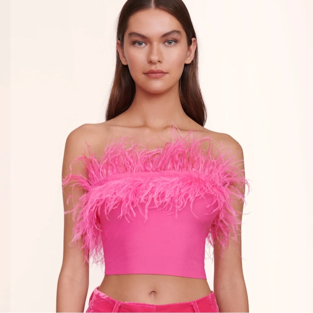 NWT!!! STAUD Nellie Top w/ Feathers in Hot Pink, Sz Small